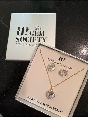 Gold Cubic Zirconia 2424 Necklace & Earrings Set - White (exclusive)